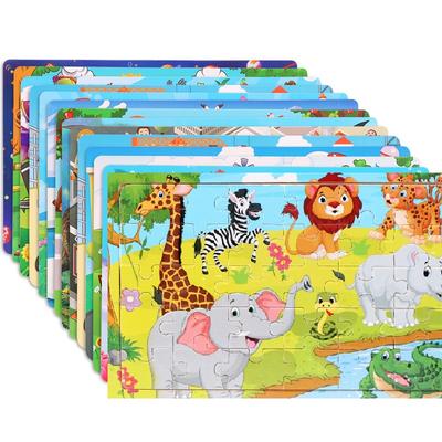 30 Piece Wooden Jigsaw 3d Puzzle Kids Cartoon Animal Vehicle Puzzles Game Baby Early Learning Educational Toys Parenting Skill