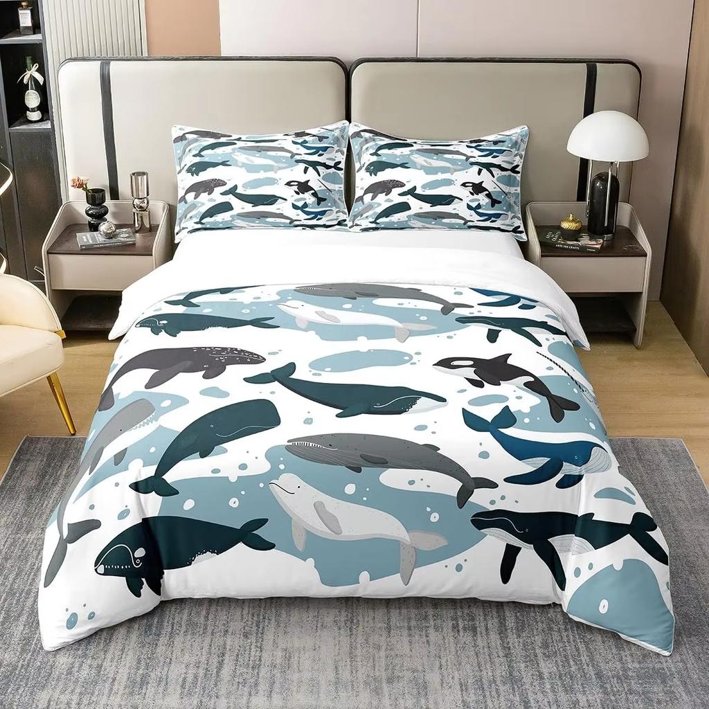Kiler Whale Soft Duvet Cover Set Underwater World Animals Single Double Beding Children Kids Tens Adult Peoples Rom Ocean Whale Warm Comforter Cover
