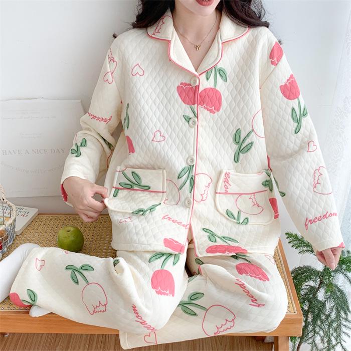 

Женский хлопковый пижамный комплект с рисунком — теплый и стильный на осень/зиму XXL