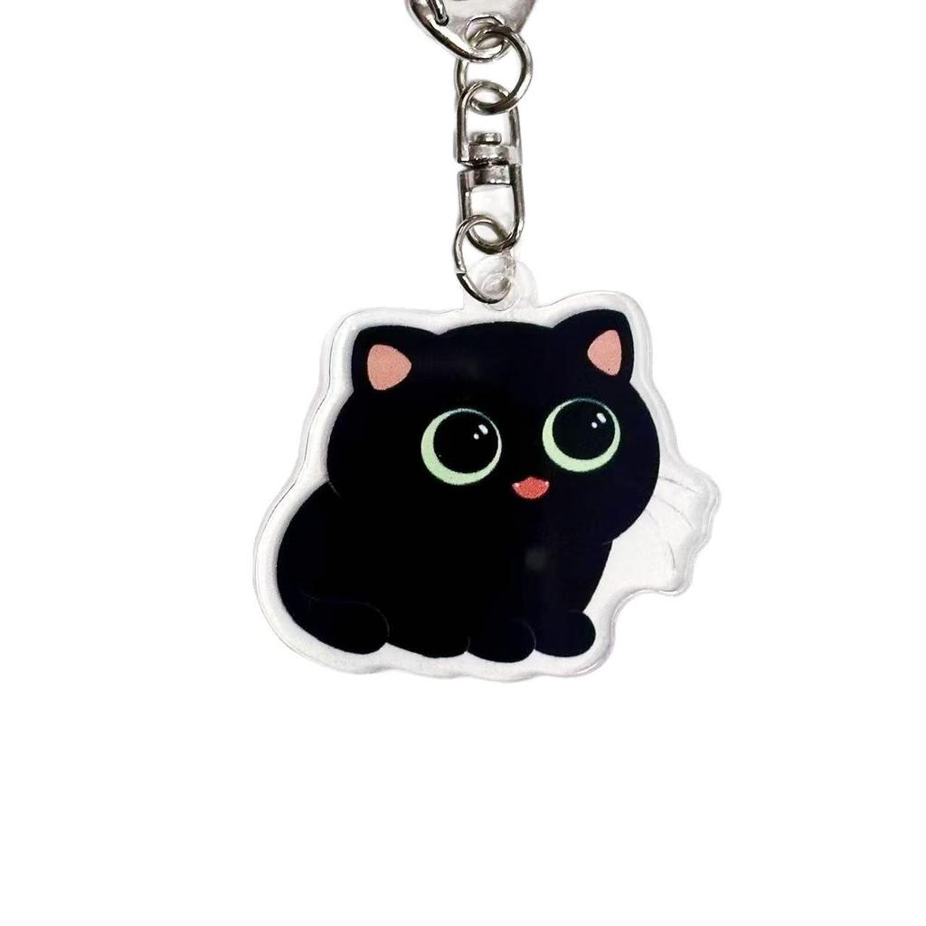 2D Zeichentrickkatze Acryl Schlüsselanhänger - Niedlicher Schwarzer Kater Rucksack Anhänger