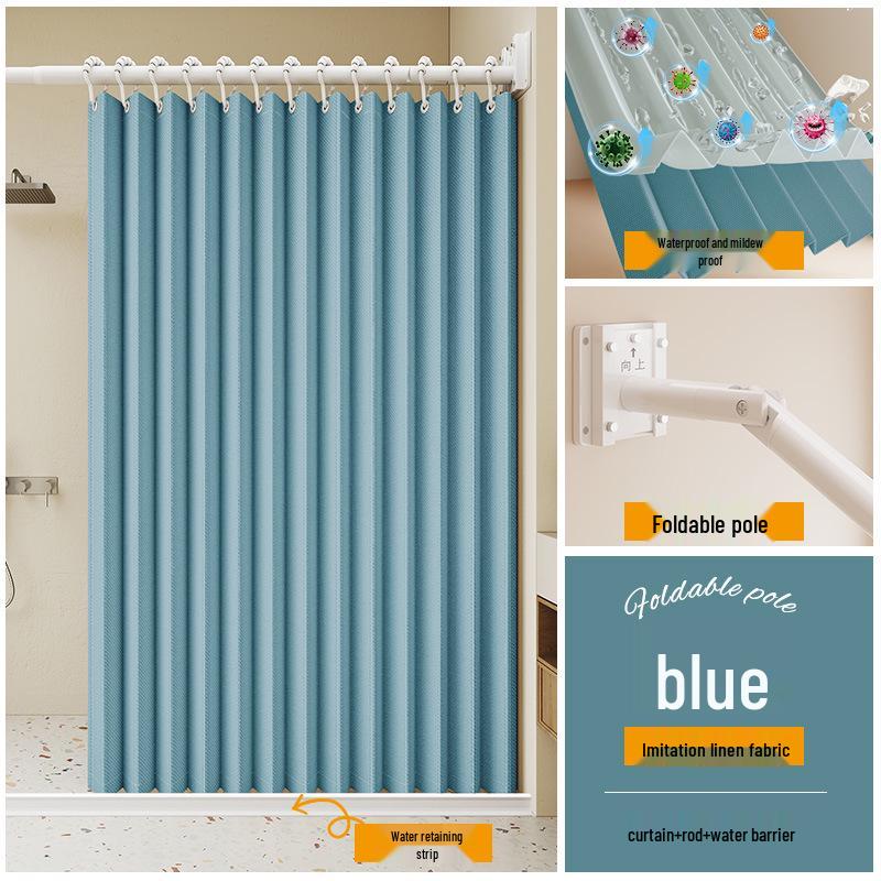 Einfarbiger Verdunklungsvorhang aus Kunstleinen mit Teleskopstange - Langlebig, Schlicht und Atmosphärisch für das Badezimmer