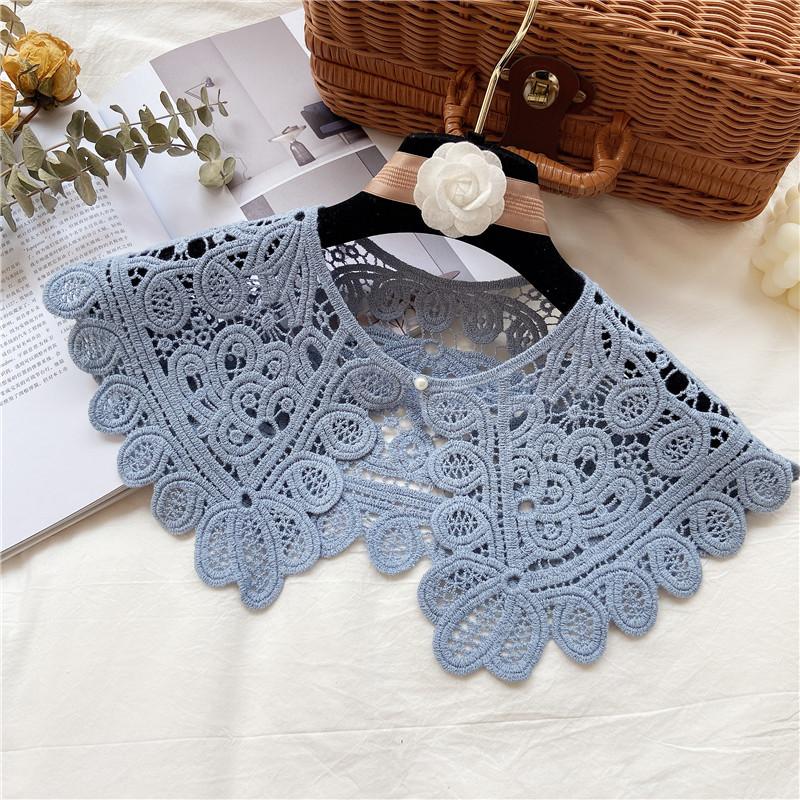 Vintage Shawl O-Neck Doll Fake Collar Shirt Women Hollow Crochet Lace False Collar Detachable Woman Half Shirt Faux  Col