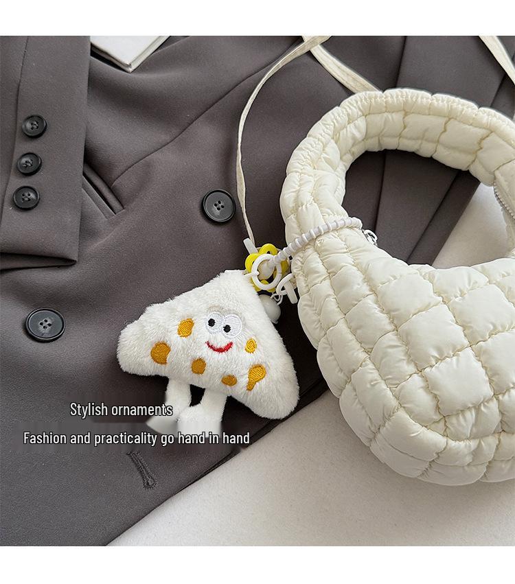 Modna marszczona torebka chmurka dla dzieci – Pikowana torebka crossbody na zamek z haftem