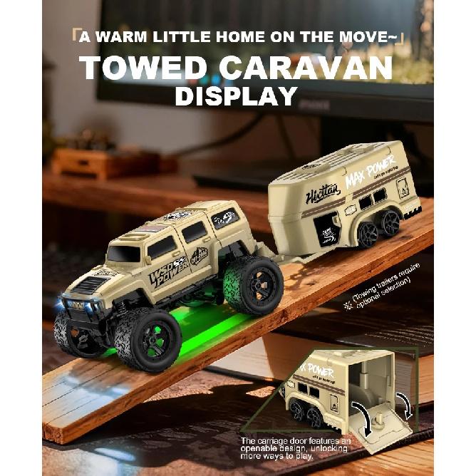 1: 64 Mini Climbing Remote Control Car With Trailer Full Scale Off-road Vehicle Children Toy Model Christmas Gift