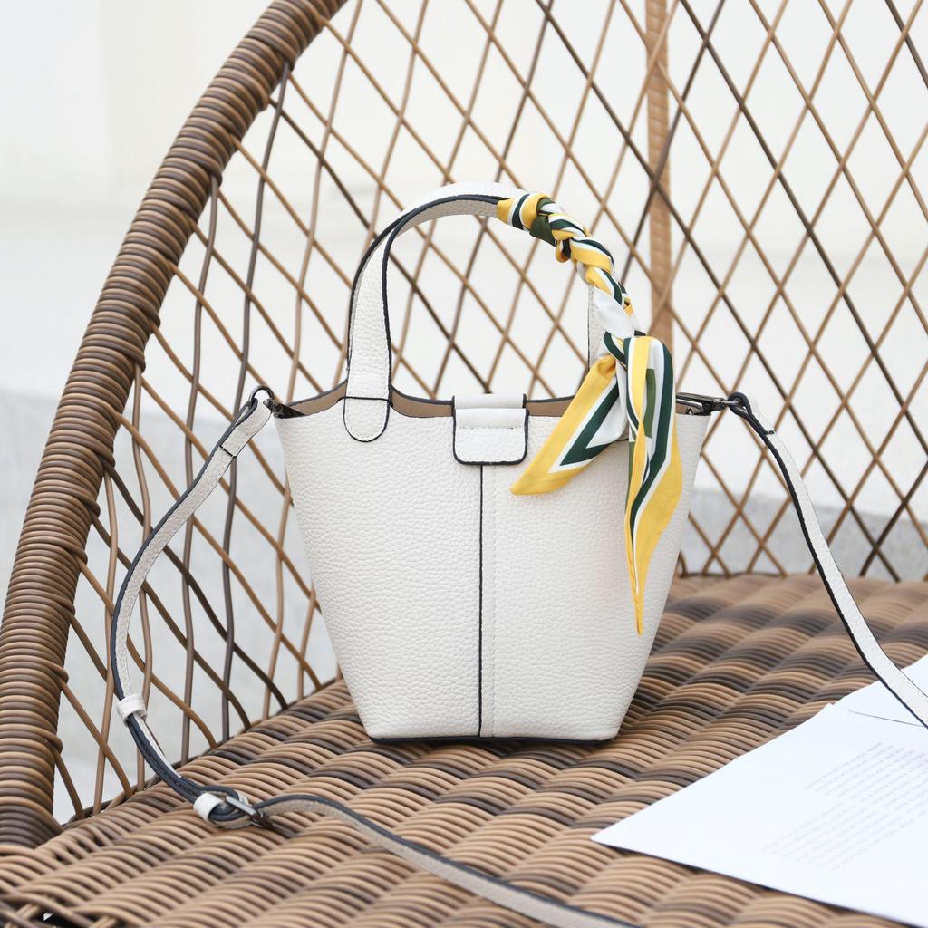 2025 Summer Fashion Genuine Leather Women's Basket Handbag - Versatile Crossbody Bucket Bag