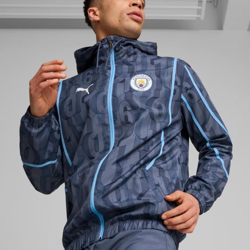 Puma Manchester City FC SS24 Fashion Loose-Fit Hooded Zip Jacket Men Outerwear Navy-Blue 777580-22