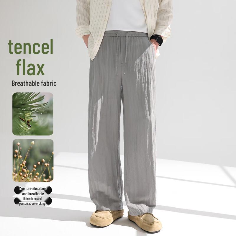 Men s Tencel-Linen Blend Elastic Waist Casual Pants 2XL