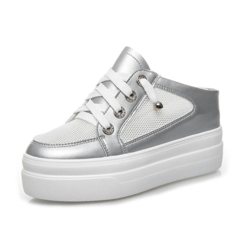 Fashion High Brand 8CM Platform Slippers Wedge Shoes Women Summer Platform High Sequined Slipper Air Mesh Breathable Women Summer Shoes