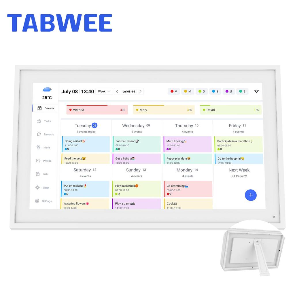 TABWEE Digital Calendar P15 15.6 Inch Wall Mount Touch Screen Calendar App Sync List Notepad Family Calendar Electronic Wall Calendar