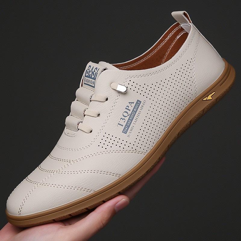 New round head men's casual shoes business trendy men's cow single shoes little white shoes leather shoes