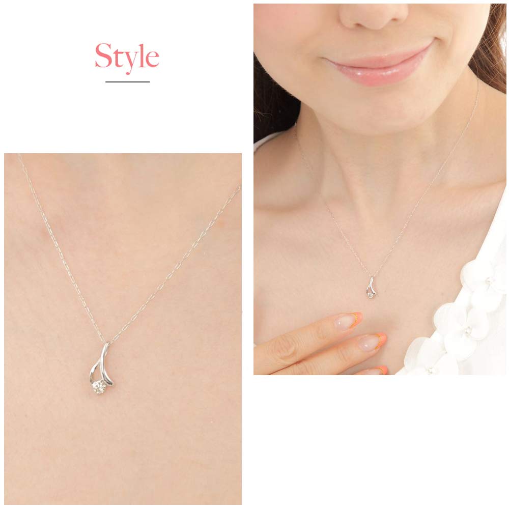 PLUSTER Diamond Platinum Drop Necklace Natural with PT900 40cm Box Perfect Birthday Day Gift Women's (0.08ct Diamond) Chain, [Gift Set], Gift,