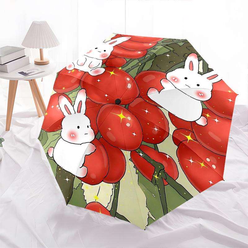 1pc Rabbit Tomato Umbrella with 8 Iron Ribs and a Plastic Handle, Automatic Opening and Closing, and Daily Use.1079