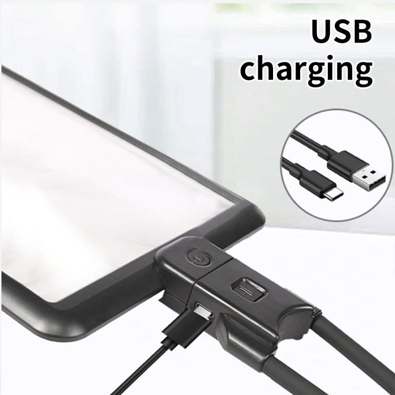 4X Large Magnifier with 3 Brightness 43 LED Light Rechargeable for Reading Books or Crafting, Neckwear and Desktop Mode