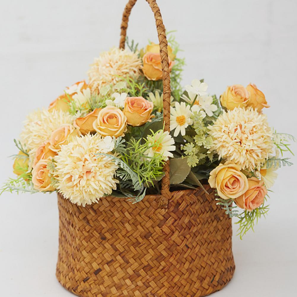 Artificial Silk Flowers Uv-resistant Artificial Plants Elegant Uv Resistant Artificial Rose Flower with Green Leaves for Home