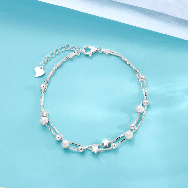 S925 Sterling Silver Starry Sky Double Layer Bracelet - Women's Elegant Light Luxury Jewelry