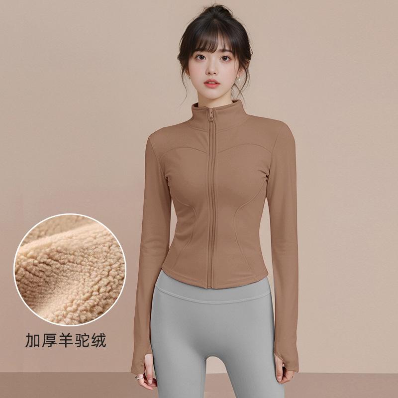 Fleece thickened yoga clothes women's new running sports training yoga jacket fitness long-sleeved stand-up neck zipper top
