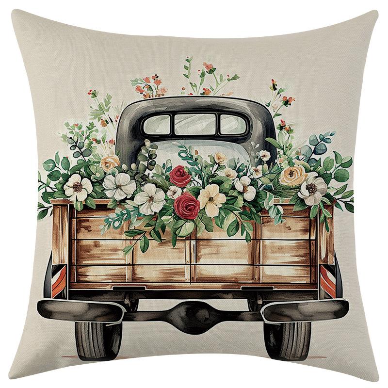 

New Spring Car Plant and Flower Linen Pillowcase, Car Sofa Lumbar Pillow Cushion 45 * 45 separate pillow cover