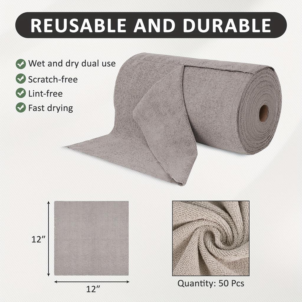 high quality50 Pack Washable Reusable Cleaning Cloths Microfiber Towel Tear Away Cleaning Towels Roll 12×12 Absorbent Rags Drying Dishcloths For