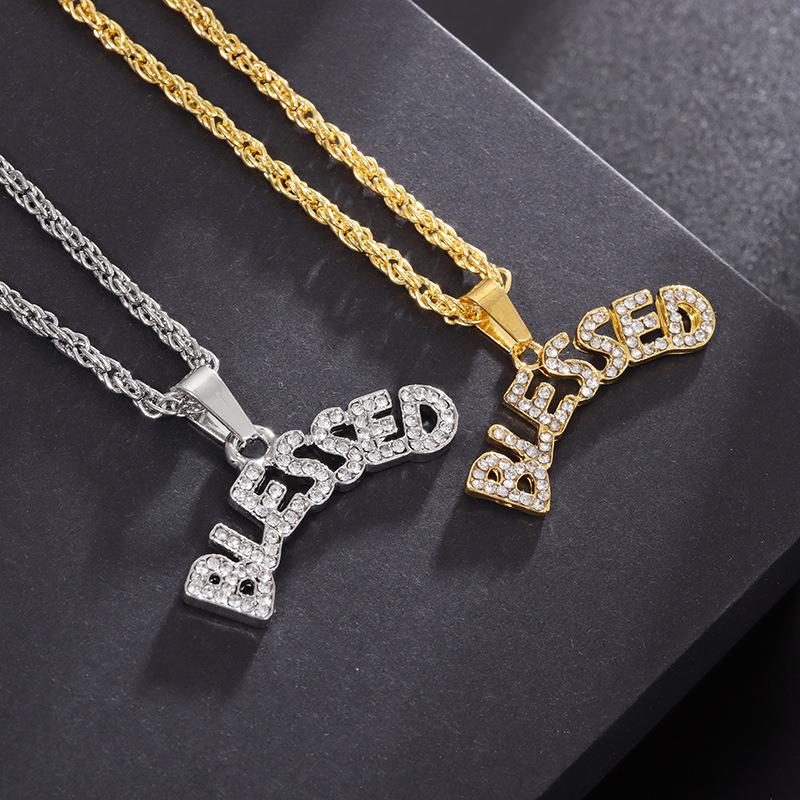 Exaggerated Personality Trendy Mens Necklaces with Diamonds and Personalized Letters Hip Hop Pendant Mens Street Accessories