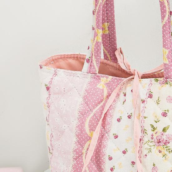Quilted Tote Bag for Women Girls Lightweight Small Floral Shoulder Bag Soft Puffy Travel Work Handbag with Bow