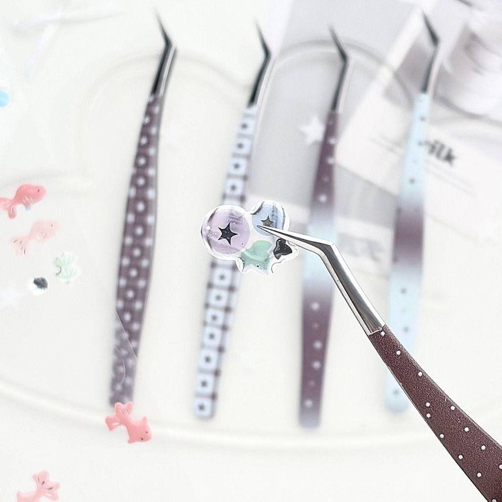 Stainless Steel Curved Stickers Tweezers Anti-static Cartoon False Eyelash Tweezers High Precision Eyelash Curler