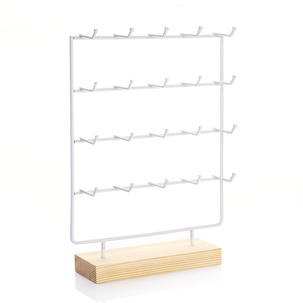 Solid Wood & Wrought Iron Earring Stand with Hooks - Jewelry Display & Storage Rack with Cardboard Packaging