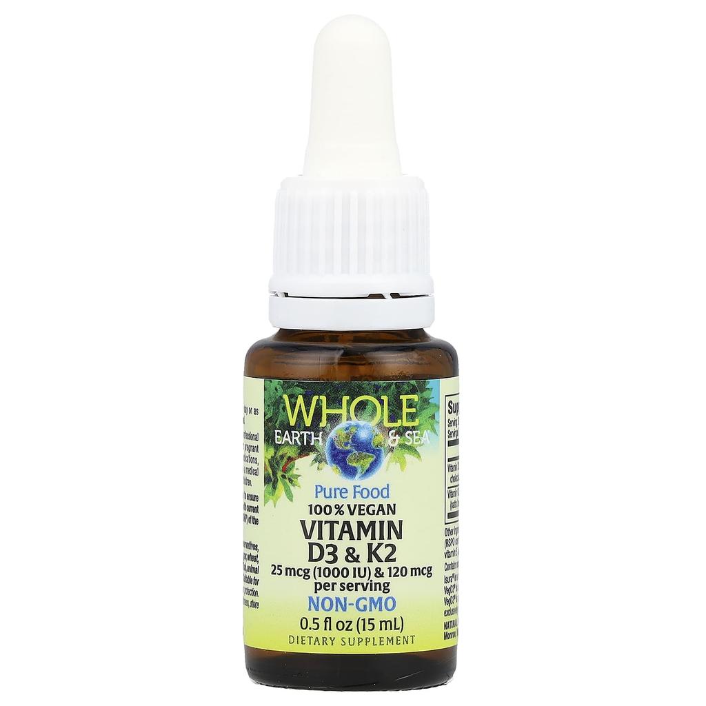 Whole Earth Sea®, 100% Vegan Vitamin D3 & K2, 15 Ml (0.5 Fl Oz)