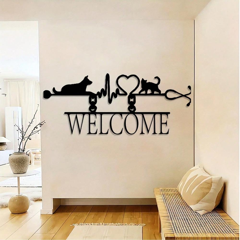Vintage Metal Wall Art Vet Clinic Sign Heartbeat Cat Dog Welcome Plaque Rustproof Durable Gift