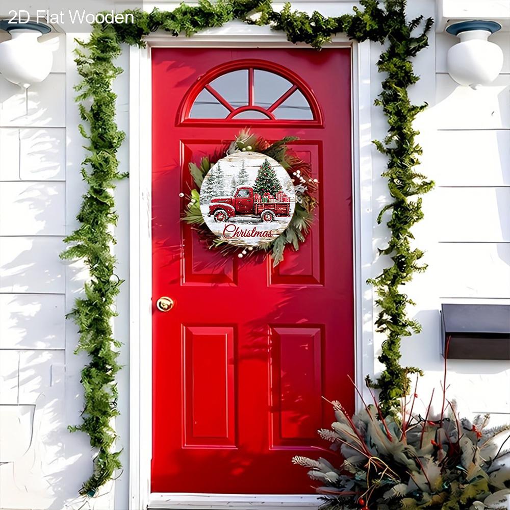 Hölzliches Weihnachtsschild mit klassischem rotem Pickup-Truck-Muster, warmes winterliches Weihnachtsornament zur Dekoration für Haustür/Wand, ideale Weihnachtsdekoration