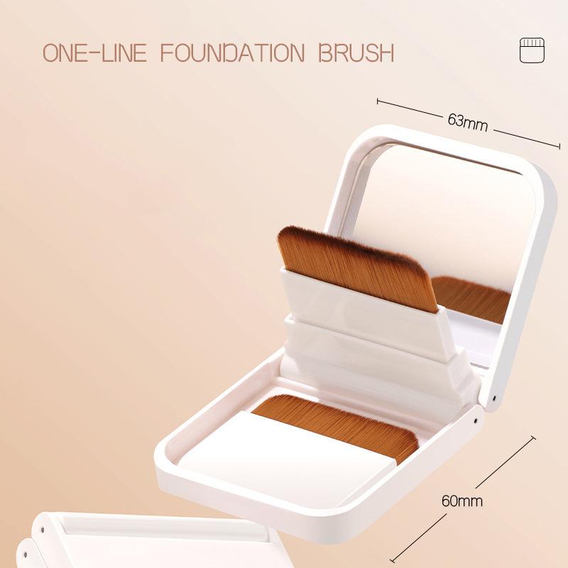 Ultra-Thin Compact Foundation Brush With Mirror Box 2Pcs Flat-Head Makeup Brush No Trace Professional Makeup Artist Beauty Tools