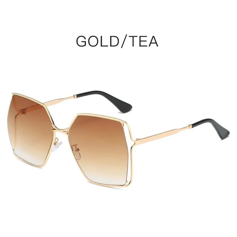 Gradient Oversized Square Sunglasses Women Luxury Brand Hollow Lens Vintage Alloy Sun Glasses Female Green Shades UV400