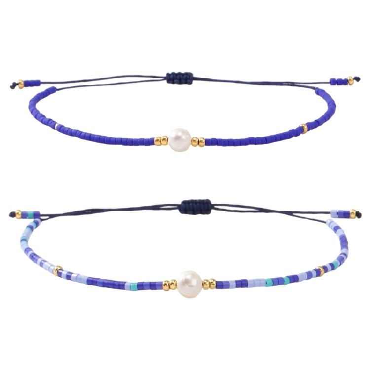 Pack of 2pcs String Adjustable Bracelets Handmade Beads Pearls Wrist Chain Bangle Bohemian Accessories