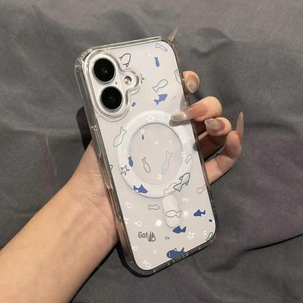 

Cartoon Blue Fish Acrylic Case for Apple iPhone 13/14/15/16/17 Pro Max iPhone 12 Pro