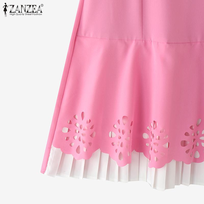 ZANZEA Women Summer Round Neck Casual Short Sleeve Patchwork Dress