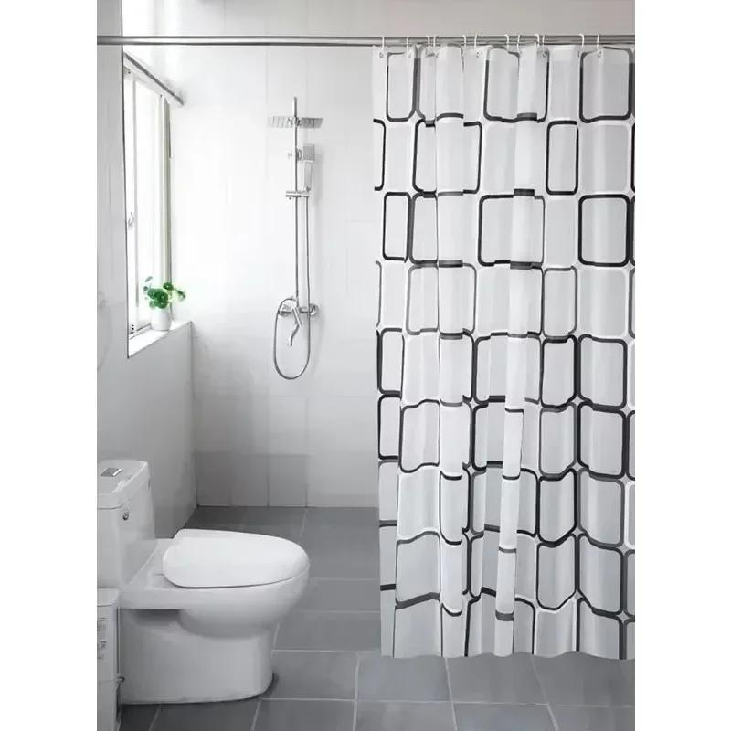 1PCS Bathroom Shower Curtains Waterproof Modern Geometric Plaid Pattern Household Decoration Translucent Good Quality