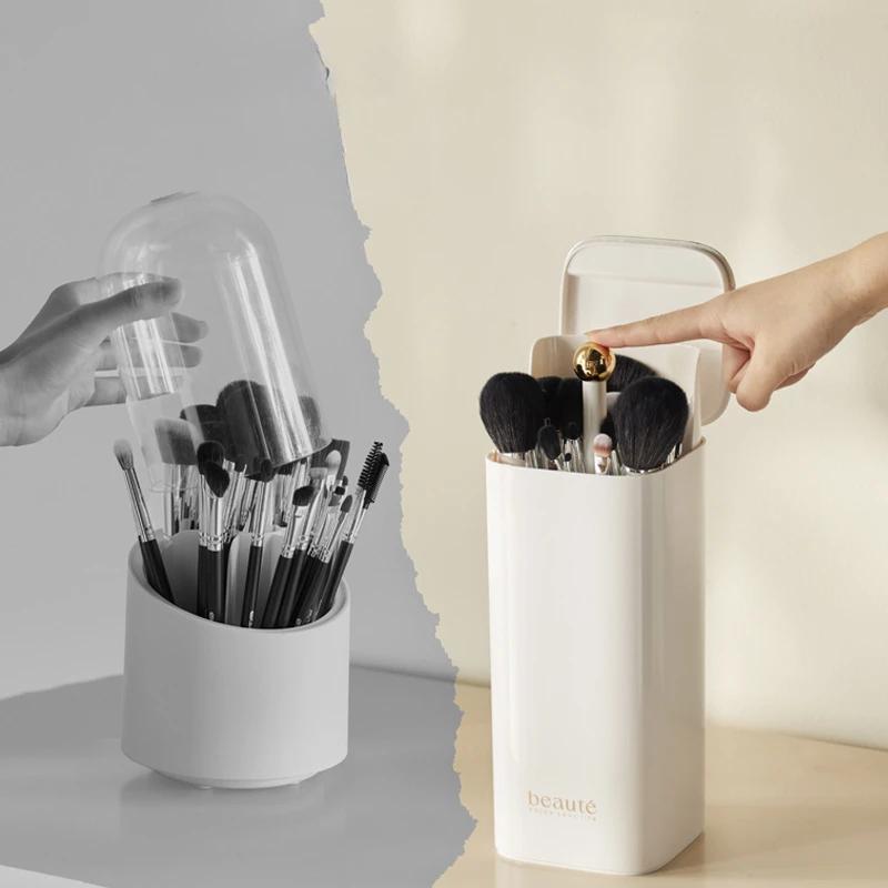 Automatic Lifting Makeup Brushes Holder Dustproof Makeup Brush Holder Desktop Makeup Tools Lipstick Eyebrow Pen Holder Container