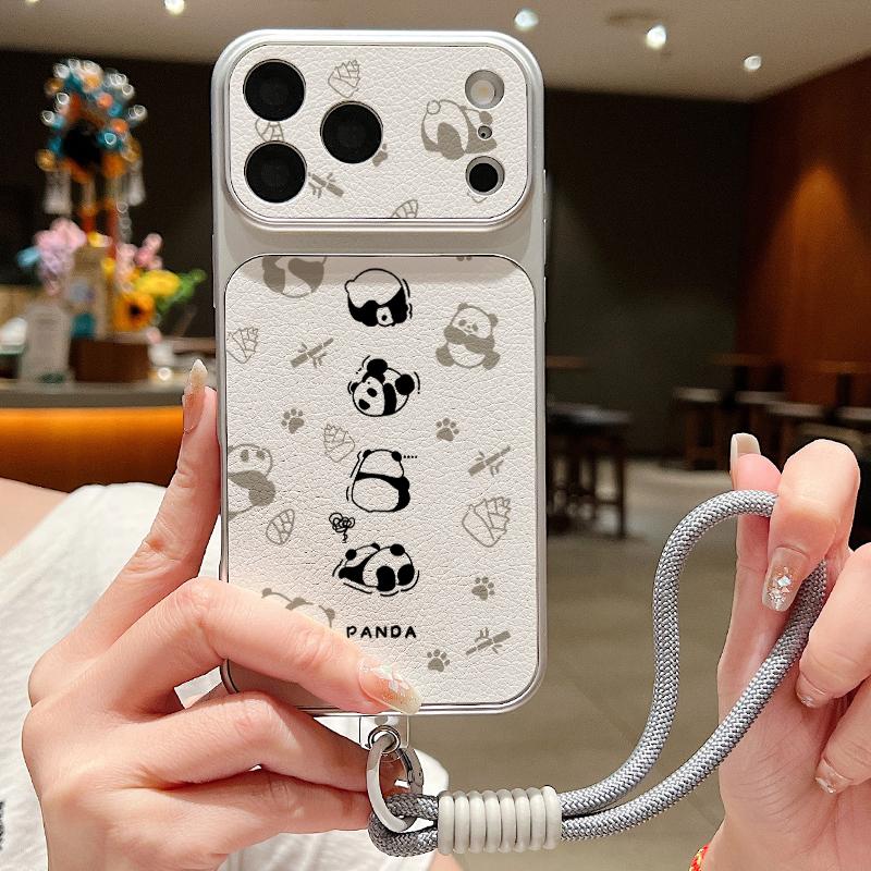 Süßes Cartoon-Panda-Leder-Lanyard-Hülle Für iPhone 18 Pro Max Hybrid-TPU+PU Anti-Rutsch-Weiche Abdeckung Für iPhone 17 16 15 14 13 Pro Max