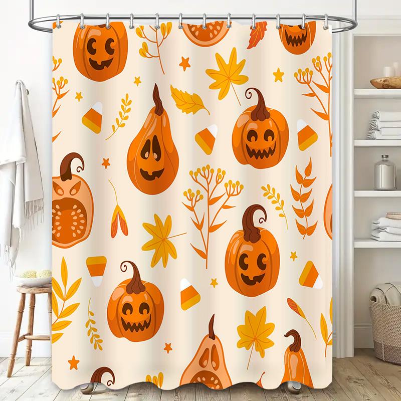 Pumpkin Shower Curtain Halloween Decorative Fabric Waterproof Bath Liner Decoration for Home Bathroom Accessories