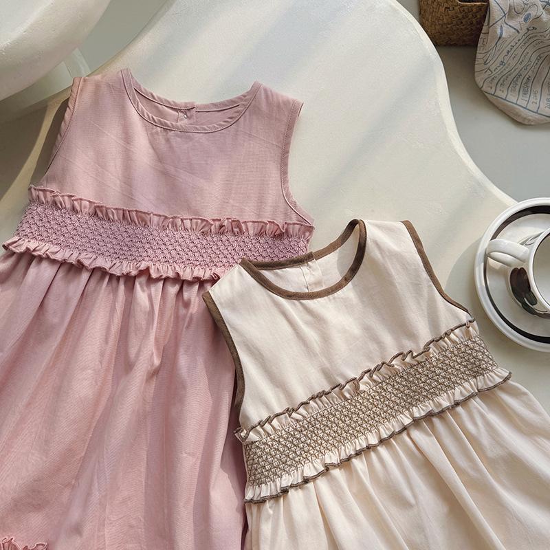 2026 Summer Korean-Style Ruched Sleeveless Girls' Dress