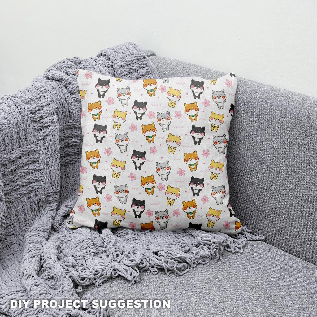 Royal Samt Stoff Polyester Zum Nähen - Motiv Shiba Inu Hunde Mit Blume