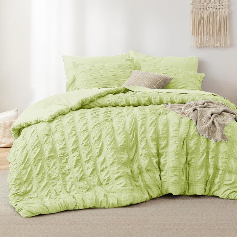 

Solid Color Seersucker Wrinkled Fluffy Duvet Cover Set All Seasons Bedding with Quilt Cover Pillowcase Double Queen 135x200cm 2pcs