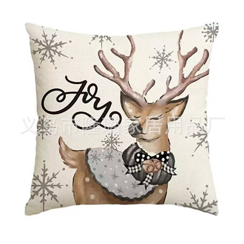New Model Snowman Print Linen Super Soft Christmas Theme Sofa Pillow Cover Cushion Cover