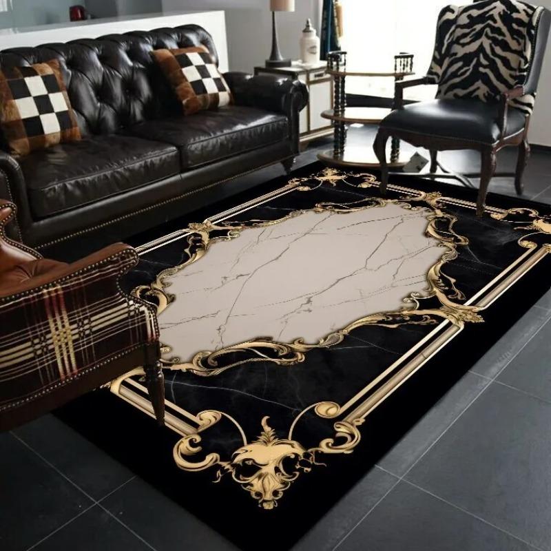 Black Gold Classical Carpets for Living Room Home Luxury Large Area Rugs Bedroom Decor Bathroom Anti-skid Washable Floor Mat