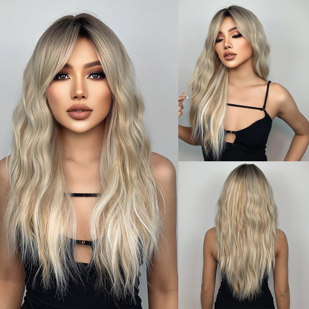 Orange Ginger Synthetic Wig Long Water Wavy Wigs For Women With Bangs Halloween Cosplay Party Daily Natural Heat Resistant Wig