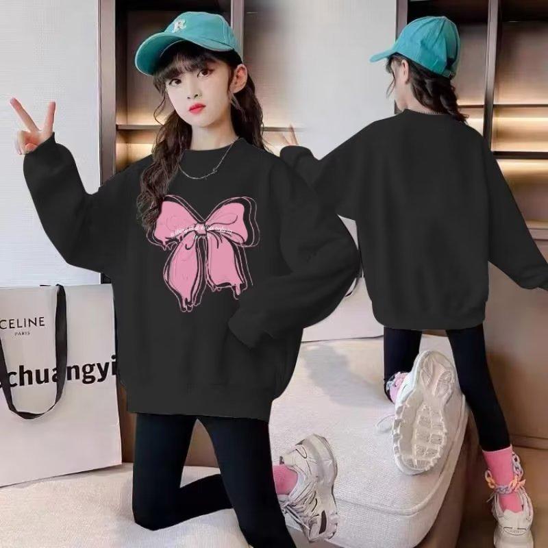 

Трендовая свободная толстовка с длинным рукавом для девочек - новый весенне-осенний стиль, пуловер с круглым вырезом для детей 140 cm