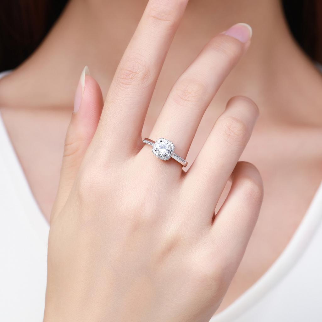 Genuine 925 Sterling Silver Round Clear Cubic Zirconia Engagement Rings for Women Wedding Promise Statement Fine Jewelry