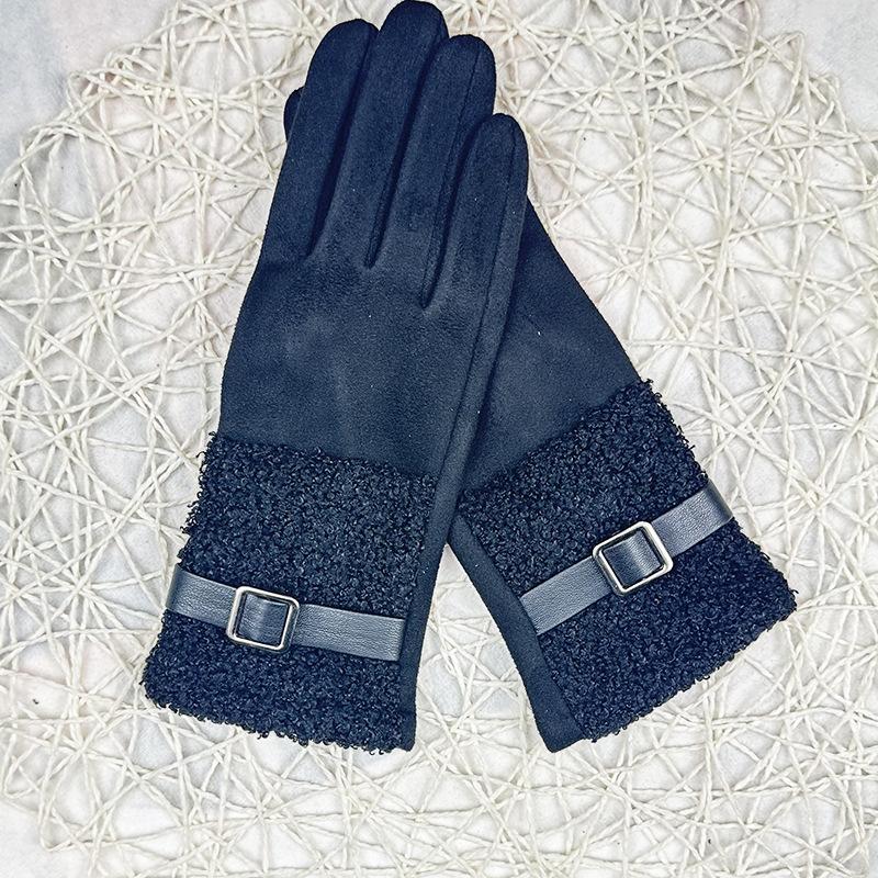 

Перчатки для верховой езды на открытом воздухе, сенсорные термозамшевые перчатки с пряжкой из бархата для женщин чёрный