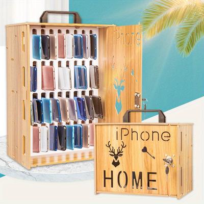 16/36 yuvalı 1 adet Yaratıcı Ahşap Duvara monte Kilitli Cep Telefonu Saklama Kutusu, Çok Bölmeli Çalışan ve öğrenci iphone Saklama Rafı kulplu.