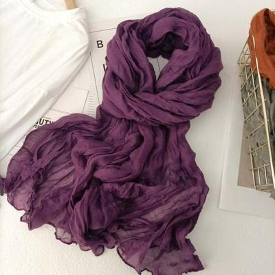 Damen-Schal, einfarbig, plissiert, langer Schal, Retro-Stil, Herbst/Winter, warm, langer Schal, weicher Vintage-inspirierter Schal