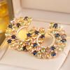 Elegant Multi Color Stone Stud Earrings for Women Full Zircon Vintage Jewelry Party Gift